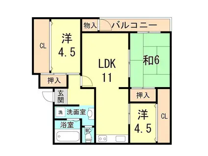 渦ヶ森コーポ 1号館(3LDK/5階)の間取り写真