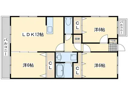 インペリアル上の原(3LDK/1階)の間取り写真