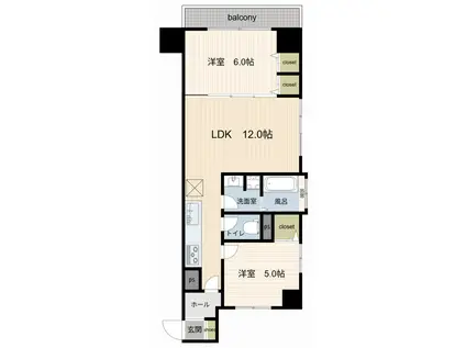 ハイツ魚籃坂(2LDK/7階)の間取り写真