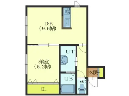 函館市電湯川線 五稜郭公園前駅 徒歩9分 2階建 築8年(1LDK/2階)の間取り写真