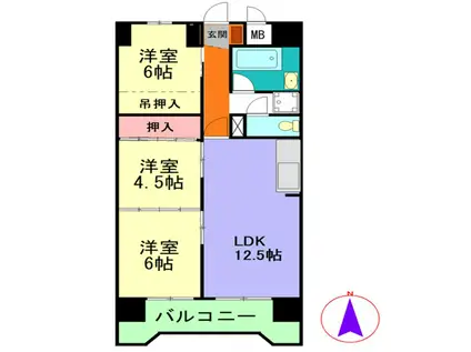 オーロラビル(3LDK/10階)の間取り写真