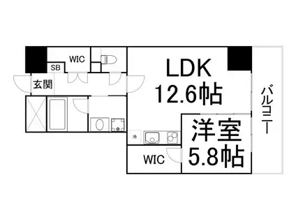 船場ミッドキューブ(1LDK/12階)の間取り写真