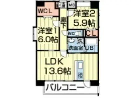 クイーンズイン菊陽(2LDK/4階)の間取り写真