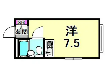 大前上ヶ原ハイツ(ワンルーム/2階)の間取り写真