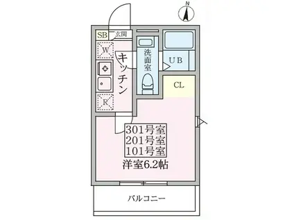 バーンフリート横浜七番館(1K/2階)の間取り写真