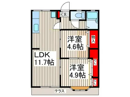 エメラルドハイツ(2LDK/1階)の間取り写真