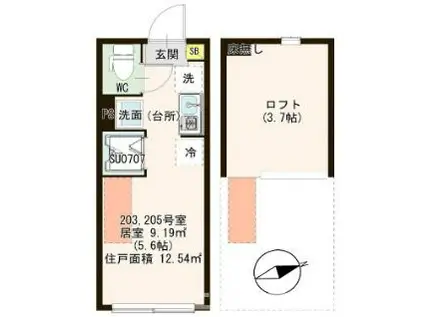 小さなラ・ペルシュKITASENJU(ワンルーム/2階)の間取り写真