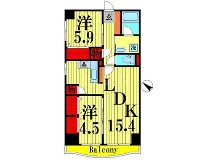 亀有パークマンション(2LDK/5階)の間取り写真