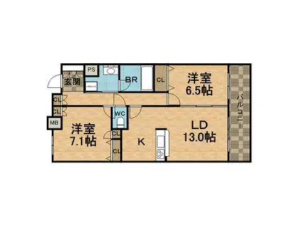 KDX宝塚レジデンス(2LDK/7階)の間取り写真