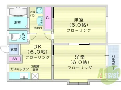シンフォニーかすみ(2DK/1階)の間取り写真