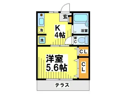 けやきハウス(1K/1階)の間取り写真