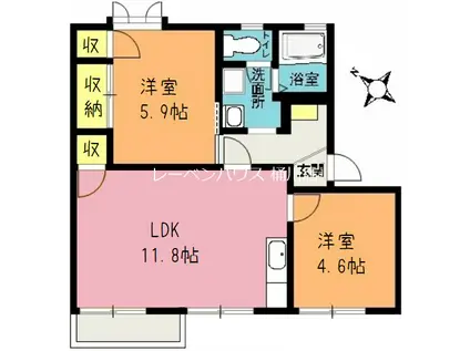 SHMバルクフォルンB(2LDK/2階)の間取り写真