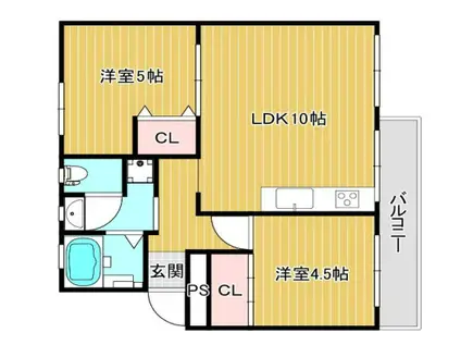 公団狭山2棟(2LDK/2階)の間取り写真