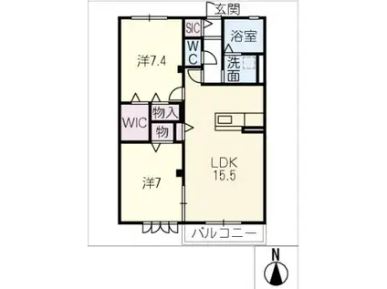 パークサイド相生B(2LDK/2階)の間取り写真