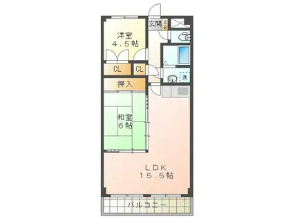 ベルハイム城山(2LDK/1階)の間取り写真