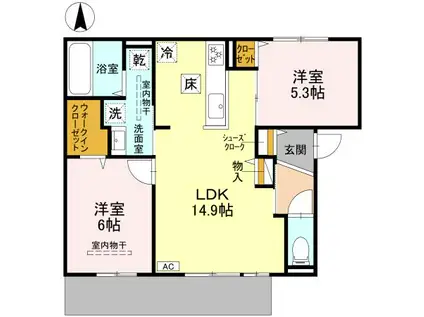 D-RESIDENCE高槻市下田部A棟(2LDK/1階)の間取り写真