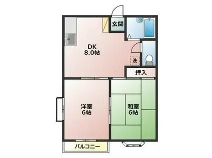 コスモヒルA(2DK/2階)の間取り写真