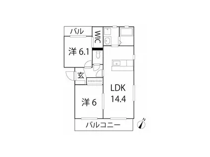 ブエナカーサ初生(2LDK/3階)の間取り写真