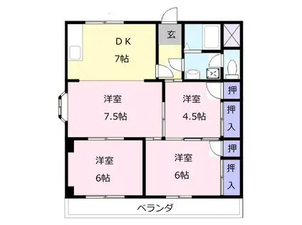 ガーデンヒルズ1号館(4DK/1階)の間取り写真