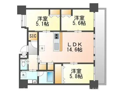 ウィングシャトー豊見城プロムナード(3LDK/6階)の間取り写真
