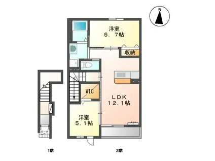 グランピュア イヴII(2LDK/2階)の間取り写真