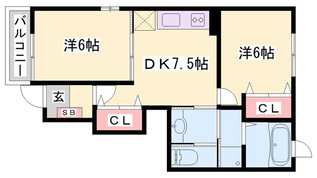 エレガンシア(2DK/1階)の間取り写真