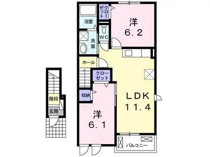 レーヴ・エスポワール(2LDK/2階)の間取り写真