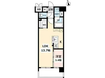 ウィングス西本町(1LDK/5階)の間取り写真