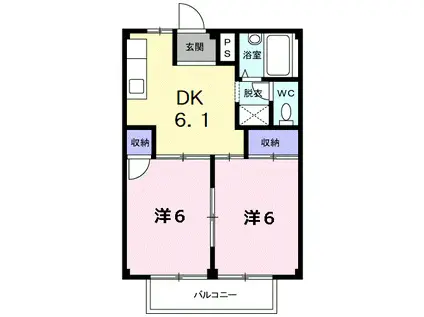 シティハイツ藤(2DK/2階)の間取り写真