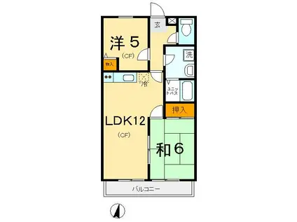 ローテローゼ(2LDK/3階)の間取り写真