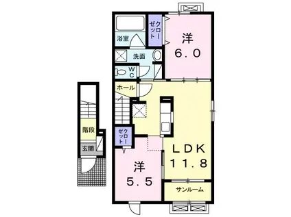 ハーミットクラブ幸(2LDK/2階)の間取り写真