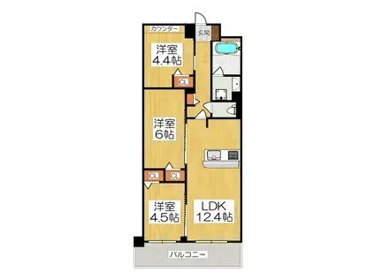 THE RESIDENCE 北白川D-ROOM左京区一乗寺樋ノ口(3LDK/3階)の間取り写真