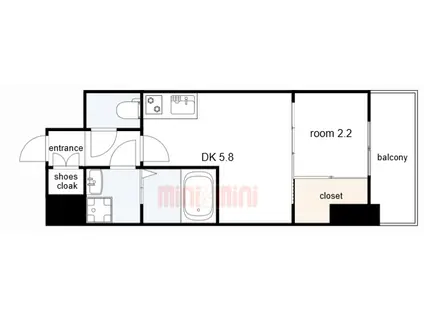 アドバンス神戸ラシュレ(1DK/14階)の間取り写真