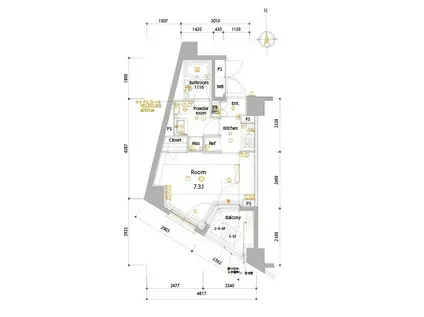 メイクスデザイン高田馬場(1K/5階)の間取り写真