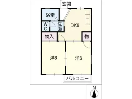 ハッピーメゾン C棟(2DK/1階)の間取り写真
