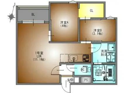 レガリスト道徳(2LDK/1階)の間取り写真