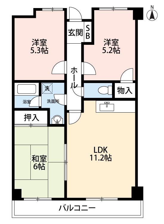 ソレイユ伊吹(3LDK/2階)の間取り写真