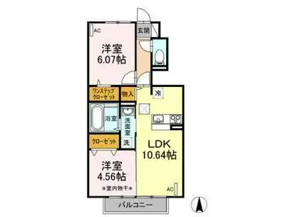 ディアコート富田(2LDK/1階)の間取り写真