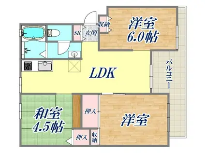 岩園サニーハイツA棟(3LDK/1階)の間取り写真