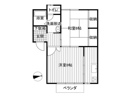 アスティオン城西(2K/1階)の間取り写真
