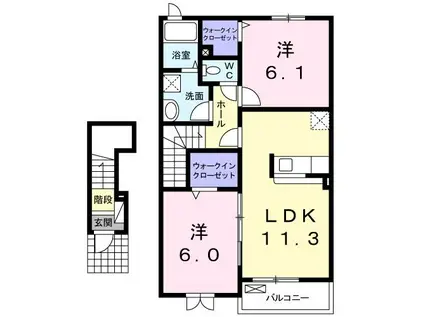グレイスフル(2LDK/2階)の間取り写真