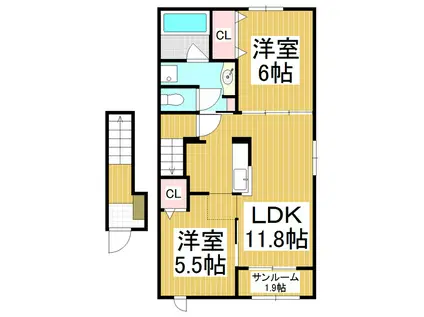 D・Kカクモ(2LDK/2階)の間取り写真