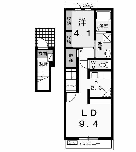 ハッピーハウス(1LDK/2階)の間取り写真