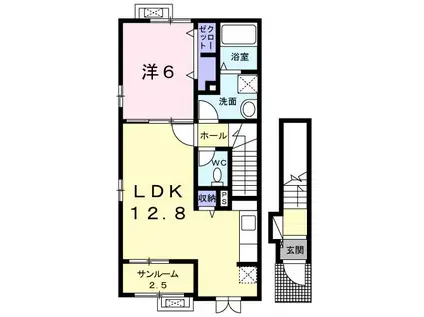 グランデ アクア ヴィラC(1SLDK/2階)の間取り写真
