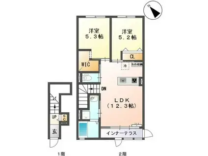 グリーンベルウッドIII(2LDK/2階)の間取り写真