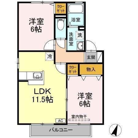 グランディールA棟(2LDK/2階)の間取り写真