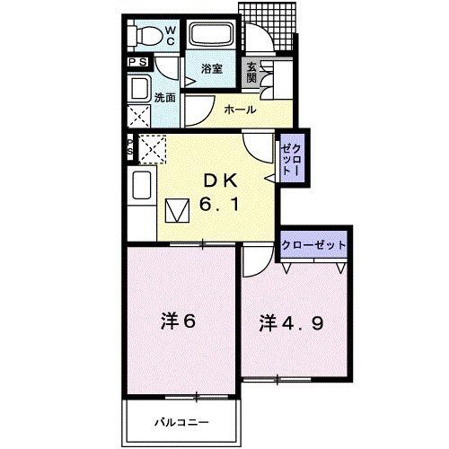 ピネストピア伊形(2DK/1階)の間取り写真