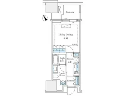 麻布台ヒルズレジデンスB(ワンルーム/11階)の間取り写真