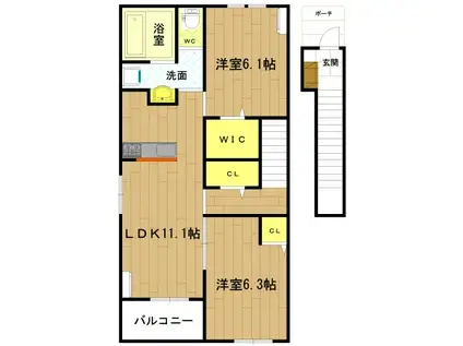 ヴェルスカイ(2LDK/2階)の間取り写真