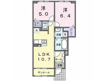 クレストコート(2LDK/1階)の間取り写真